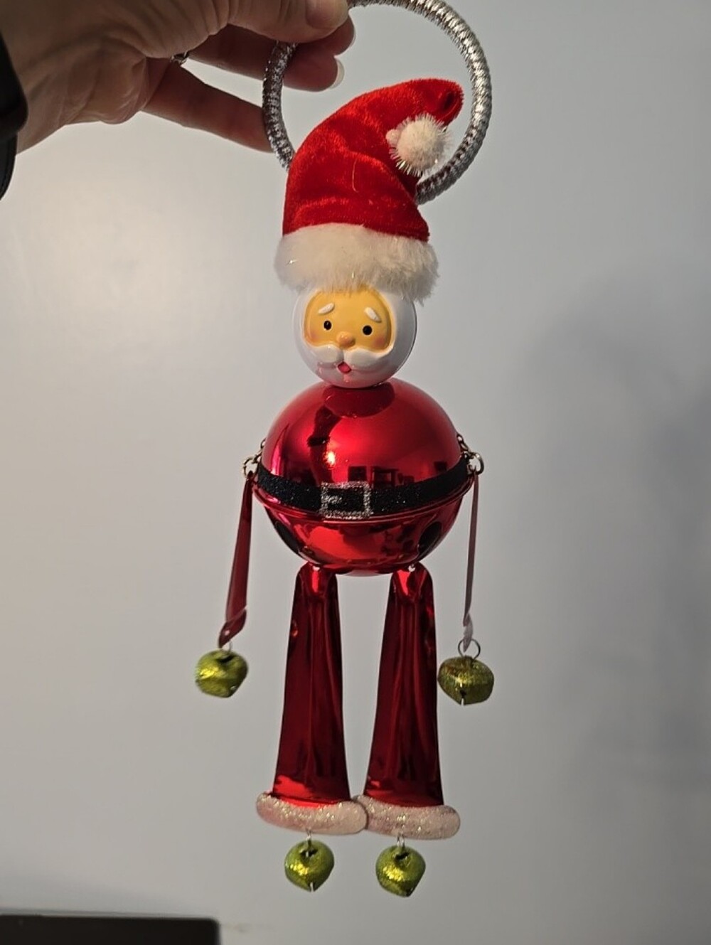 Red Metal Santa Clause Bell Door Knob Decoration 13" READ